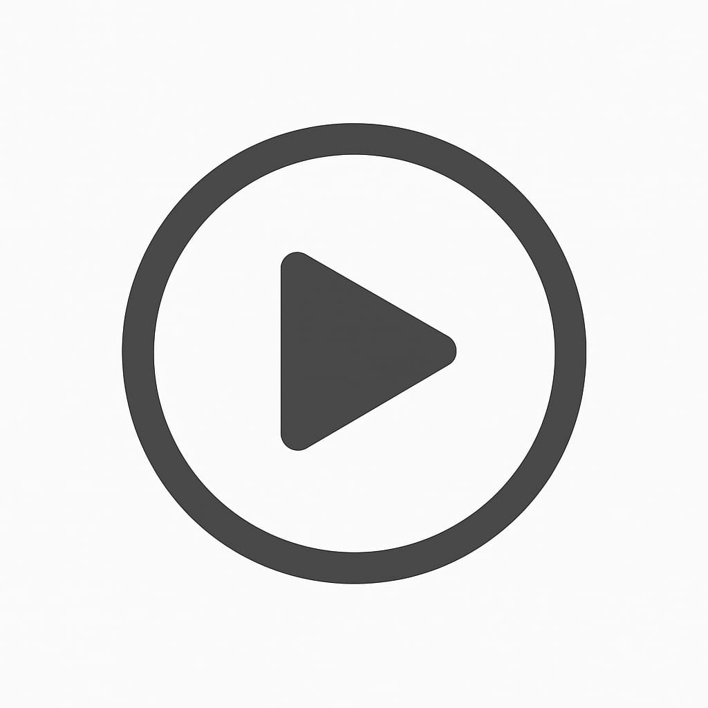 A simple black play button icon. It features a solid black triangle pointing right, centered inside a black circle, all set against a plain white background. The design is minimal and commonly used to represent video or audio playback.